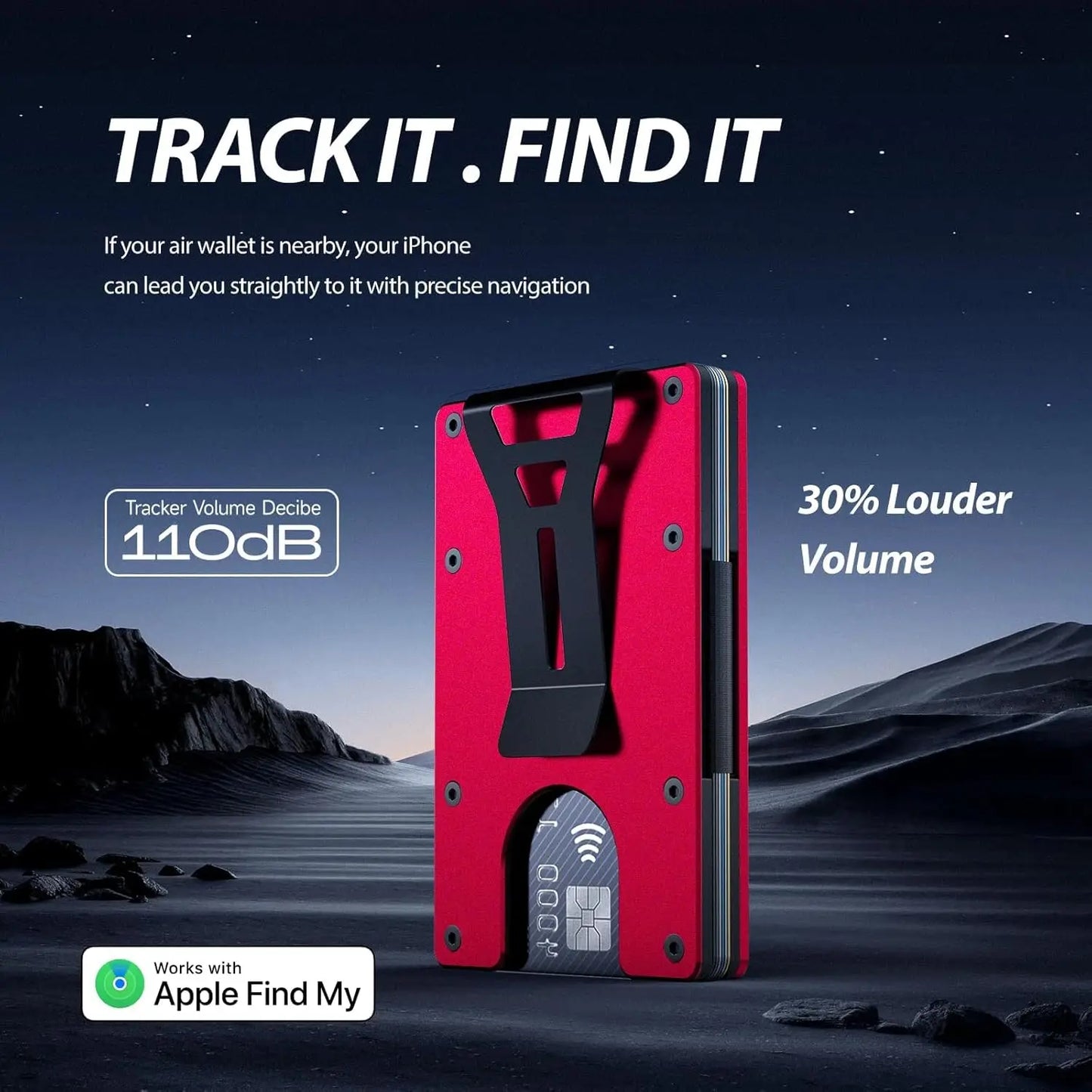 RFID Blocking Credit Card Holder, Slim Wallet For Men, Compatible with Find My iOS Only, Detachable Money Clip