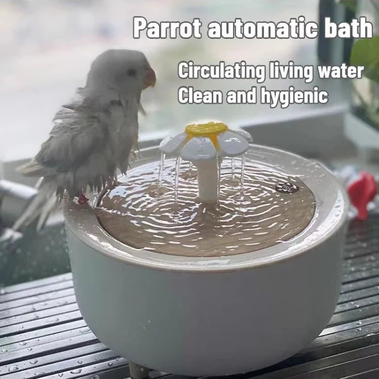 Auto Circulating 2-in-1 Parrot Bath & Pet Water Fountain, Drip-Free Design for Small Pets, USB Powered