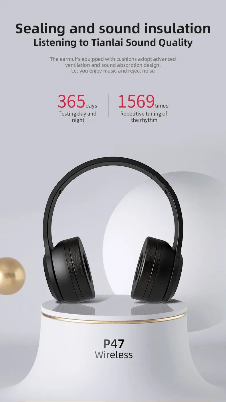 Stereo P47 Headset 5.0 Bluetooth Headset Folding Series Wireless Sports Game Headset for HuaWei XiaoMi