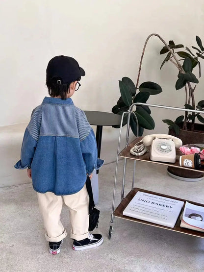 Children's Shirts 2025 Autumn New Boys' Striped Denim Shirt Baby Korean Version Fashionable Tops Jacket