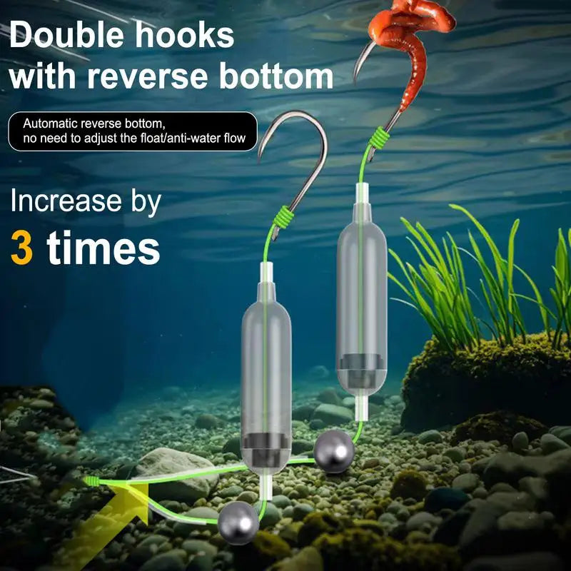 2Hooks Fishing Hair Rigs Hook Reverse Bottom Fishing Rig Reverse Anti-Snag Attractor For River Pier Offshore