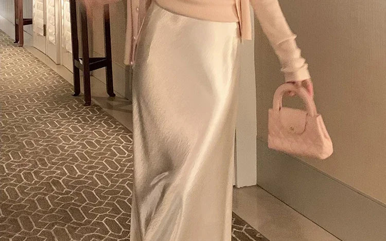 Maternity 2025 New Early Spring Vinegar Satin Covers Strap Slim A-line Long Skirt High Waist Drooping Fish Tail Youth Pregnancy