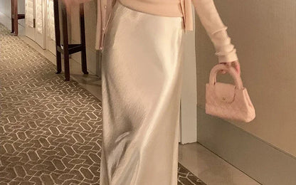 Maternity 2025 New Early Spring Vinegar Satin Covers Strap Slim A-line Long Skirt High Waist Drooping Fish Tail Youth Pregnancy