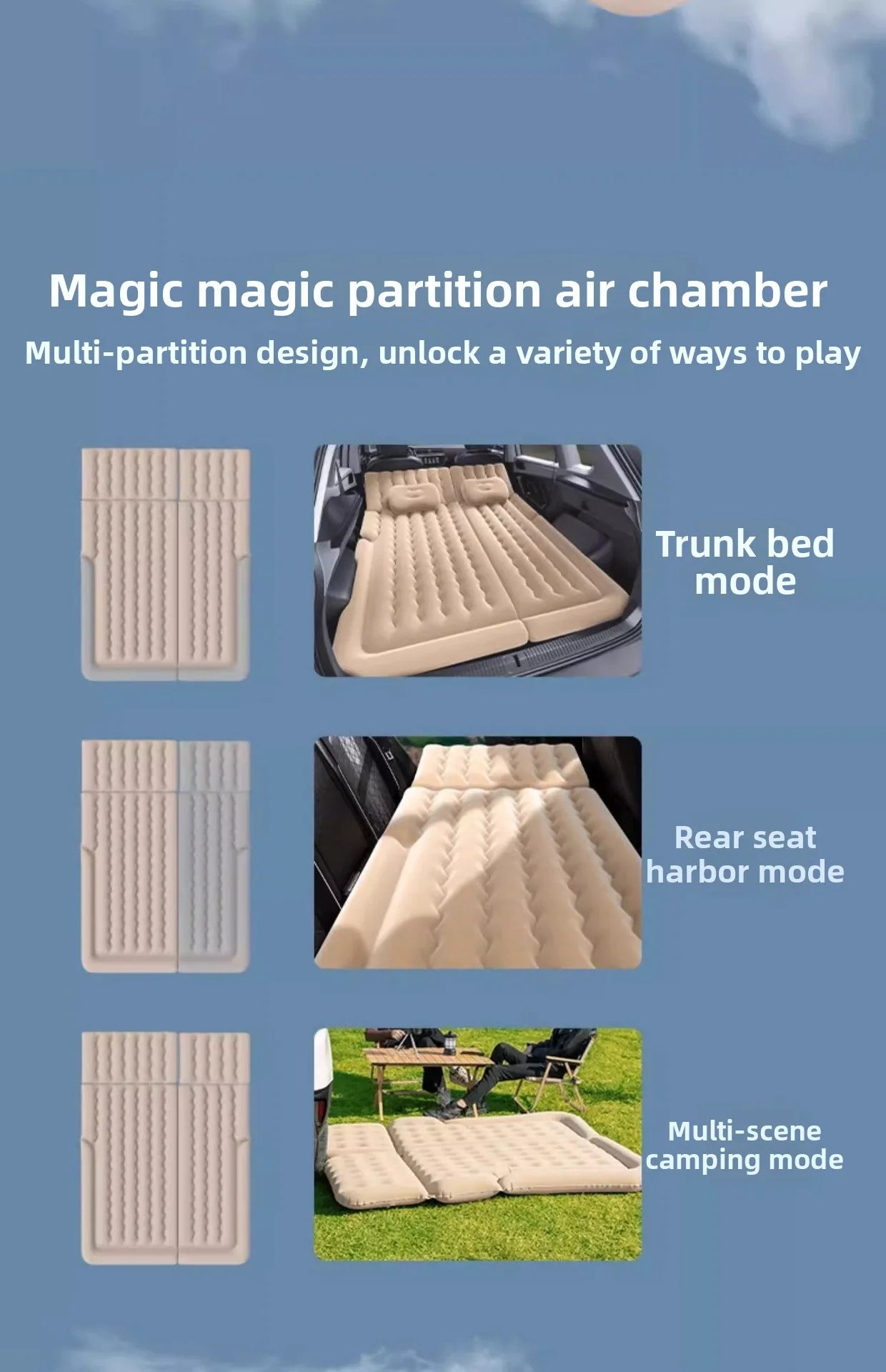 Airbed Household Outdoor Single Double Air Bed Thickened Folding Inflatable Convenient Mattress Sleep Rest for Car SUV Travel