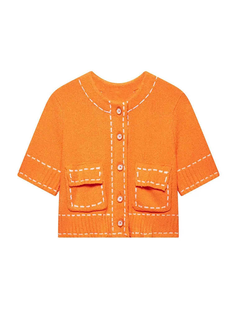 Elegant Unique Button Women's Cardigan Casual O-neck Knitted Single Breasted Sleeveless Blouse Female Summer Lady Office Wears