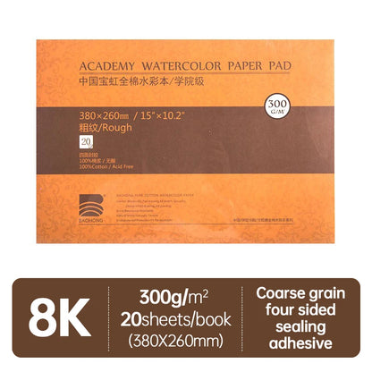 Baohong Academy Watercolor Book 100% Cotton Sketchbook 300g Drawing Paper 32K 16K 8K papel Para Acuarela Painting Art Supplies