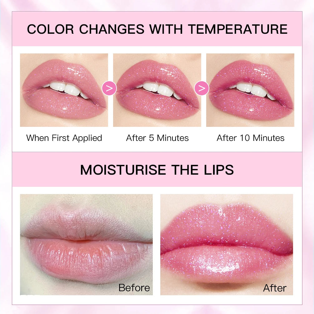 QIBEST Glitter Jelly Lipstick Lip Balm Colors Changing Lipstick Moisturizing Makeup Water Glossy Transparent Lip Stain Cosmetics