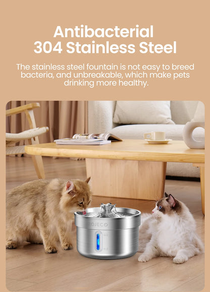 ROJECO Stainless Steel Pet Drinking Fountain Auto Cat Water Fountain Smart Pet Water Dispenser with Pump for Dog Cat Drink Bowl