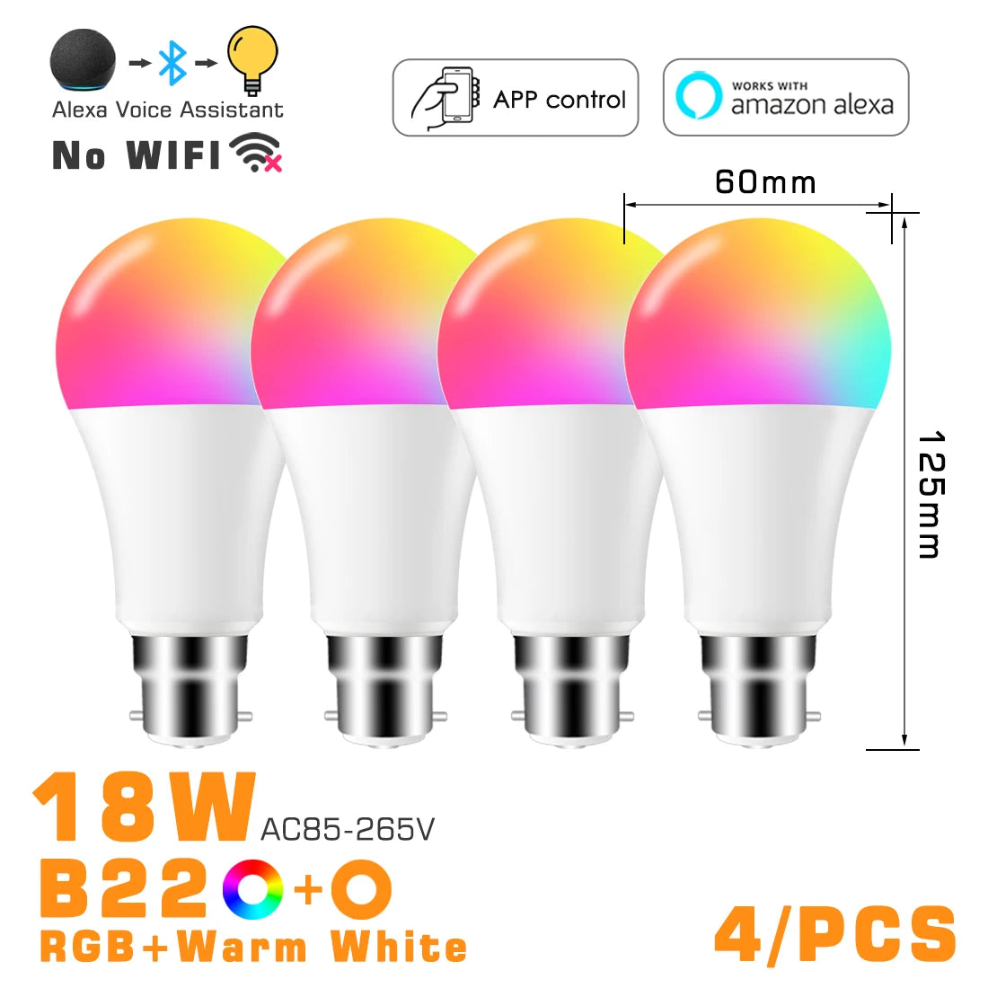 LED Smart Light Bulb, Color Changing Alexa Light, RGB Smart Lamp That Work With Alexa, E27 B22 Base,16 Million Colors,Dimmable