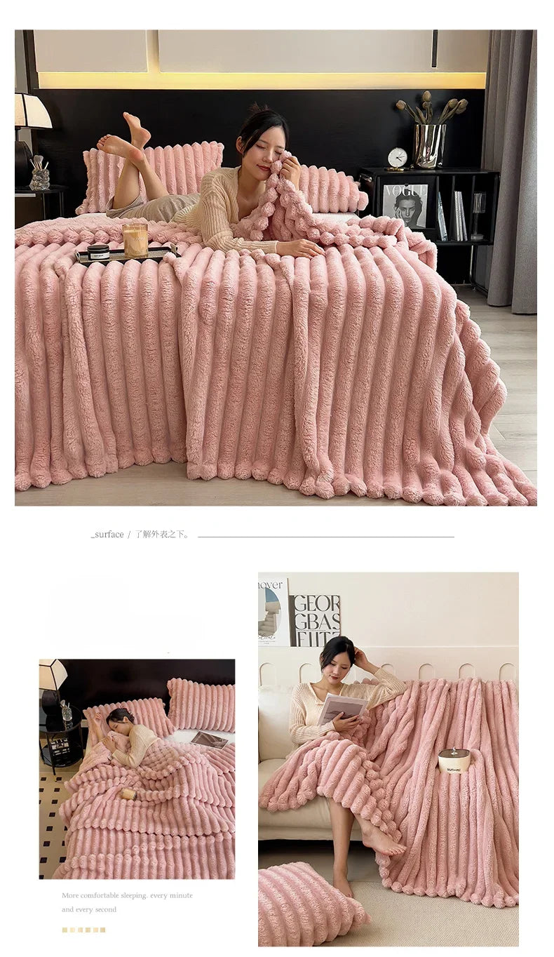 Solid Color Thickened Wide Striped Multifunctional Blanket Can Be Used As Bed Sheet Cover Blanket， Nap Blanket， Pet Blanket