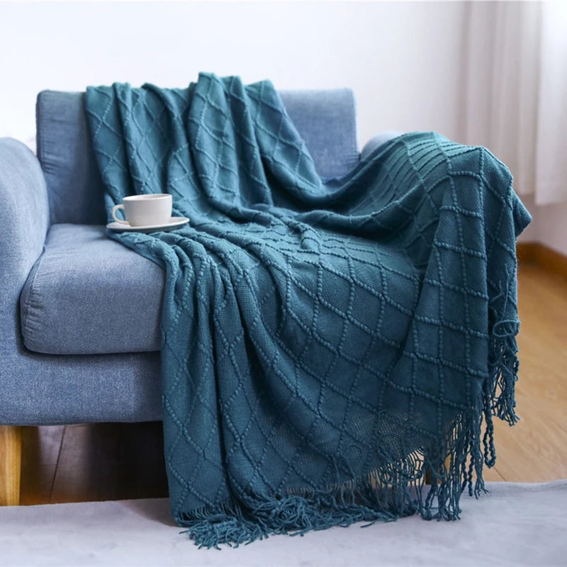 White Oversized Throw Blankets with Tassels 150x230cm Textured Knitted Boho Woven Big Blankets Bedspread Cover Manta Para Sofá