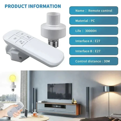 Smart Light Bulb Socket E27 Wireless Remote Control Switch LED Lamp Bases ON/OFF Room Chandelier Timer Switch Battery Powered