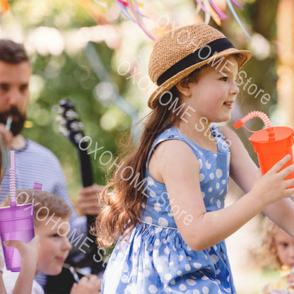 Neon Sipper Cups - Colorful, Spill-Proof Cups with Lids and Straws - Ideal for School Events, Themed Parties, and Birthday Party