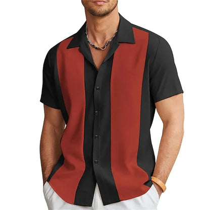 2024 New Men's Shirts Bowling Shirts Button-Down Shirts Summer Casual Red Short Sleeve Color Block Lapel Street Wear Fashion