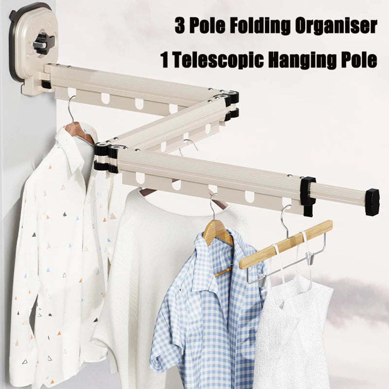Retractable Clothes Hanger Wall Mounted No Punching Laundry Drying Rack Foldable Drying Racks Space Saving For Bathroom Balcony