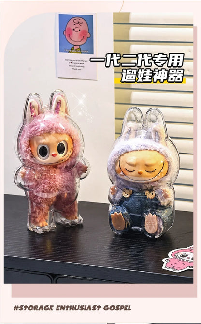 Labubu Case Sitting Party Transparent Protective Shell Dust Cover Protect Knapsack Hanging Decorations Christmas Gift Kids Toy