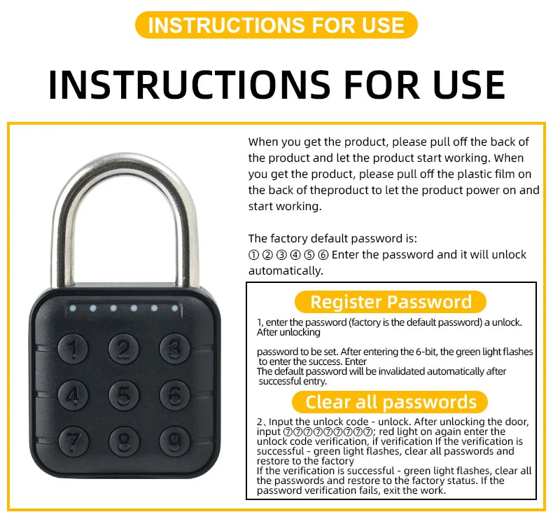 Smart Biometric Fingerprint Pad Lock Keyless Anti Theft Padlock IP67 Waterproof Home Travel Security Electronic Password Lock