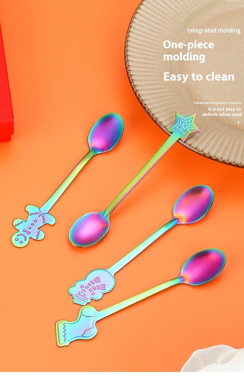 Christmas Cutlery 4Pcs Gift Set Creative Coffee Spoon Dessert Spoon Mixing Spoon Christmas Spoon Gift Box