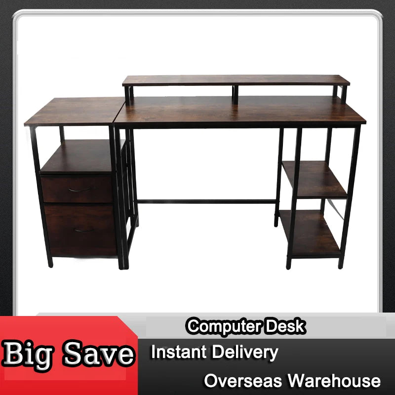 Home Office Computer Desk Industrial Computer Table Vintage Computer Desk with Raised Shelf for Home Office