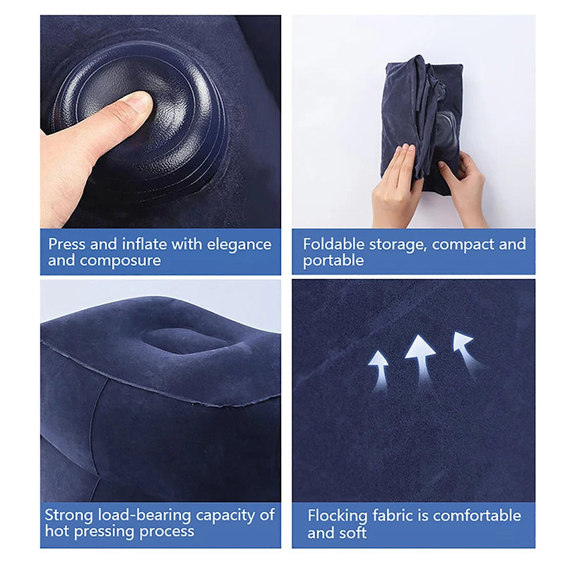 Inflatable Travel Pillow Foot Rest Kids Car Airplane Sleeping Bed Leg Support Height Adjustable Footrest Pillow for Long Trips