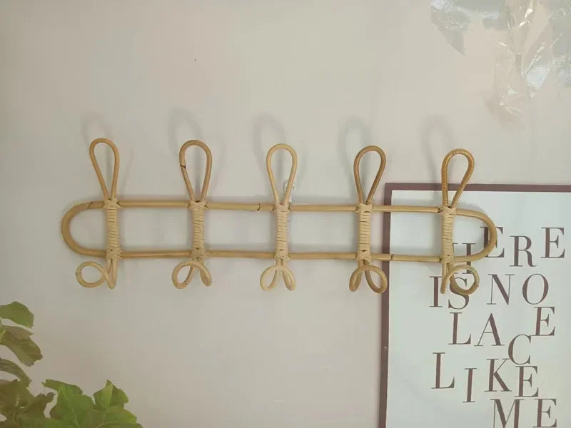 Rattan Wall Hooks Rattan Hanger Kids Garments Organizer Rack Clothes Hat Hanging Hook Kids Room Decor Hangers Clothing Storage