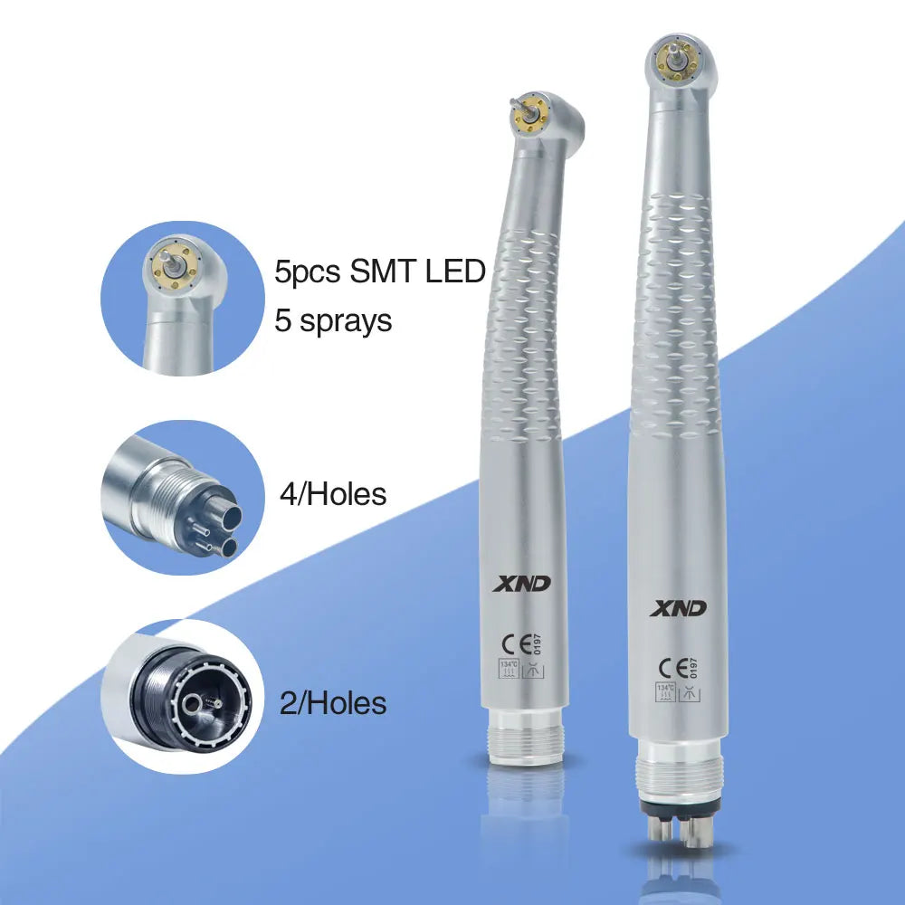 XND Dental 5 SMT LED Light Air Turbine High Speed Handpiece with 5 Water Spray Shadowless 2/4 Holes Teeth Drill Dental Supply