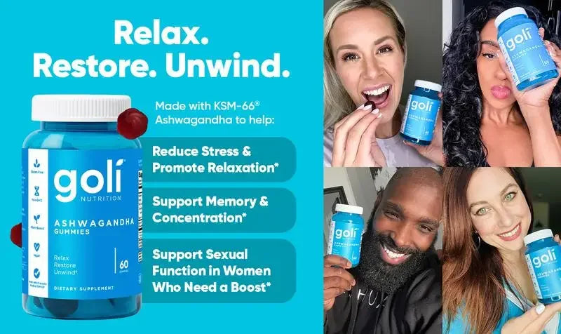 Goli Nutrition Ashwagandha Gummies in Mixed Berry Flavor! 60 Count Each - Support Wellness with Every Chew