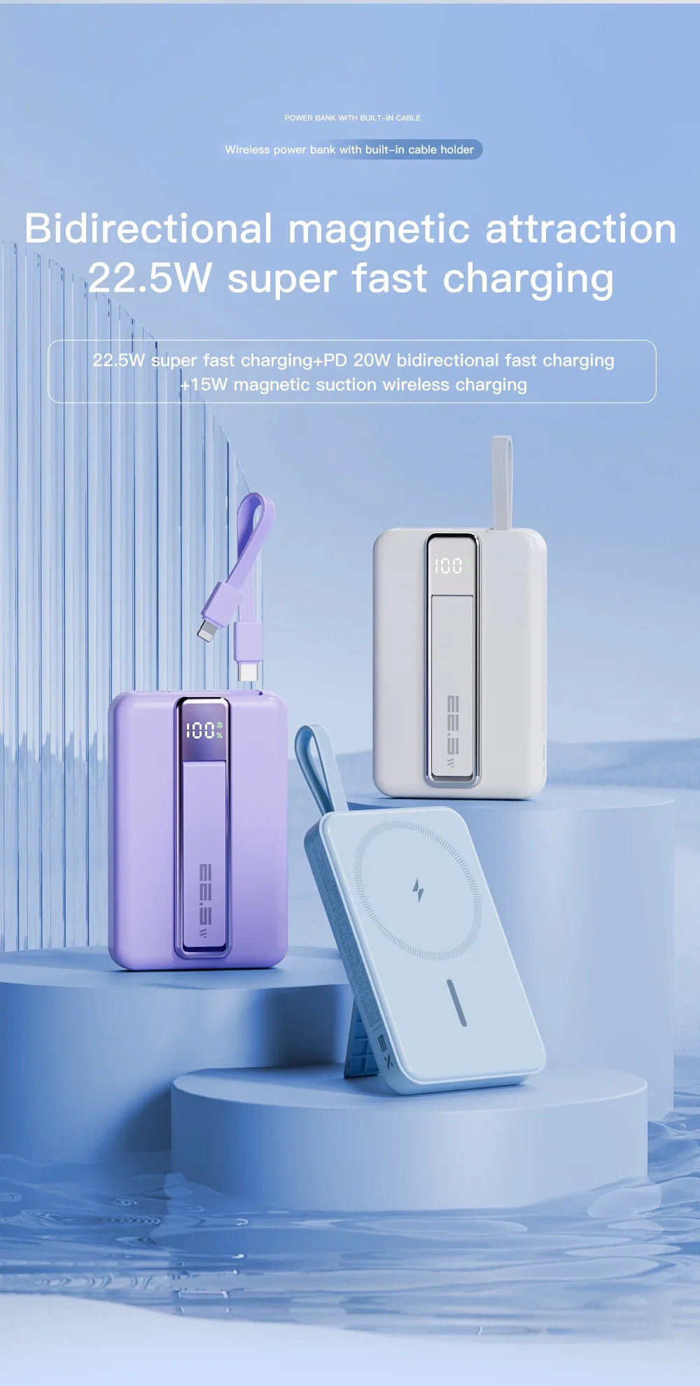 Magnetic Wireless Power Bank 10000mAh Portable PD 20W 3 in 1 Fast Charging External Battery for iPhone 15 14 13 Tel Accessories