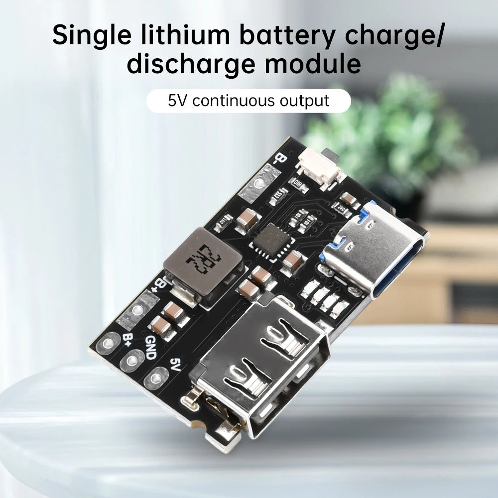 5V TYPE C + USB A 2.4A Charger Discharger Module Single Lithium Battery Charger Board Supports Charging And Discharging
