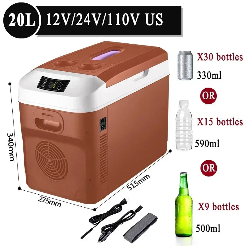 20L Car Home Mini Refrigerator Fridges DC12/24V Cooler Heater Keep Fresh for Car Home Pinic Camping 0~65 Degrees Not Freezer