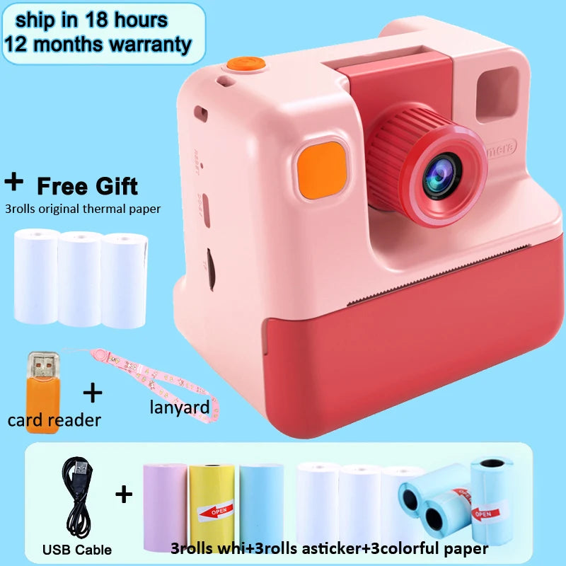 Kids Instant Camera Print Camera For Children Camera 1080P HD Digital Camera Photo Paper Child Toy Camera For Christmas Gift
