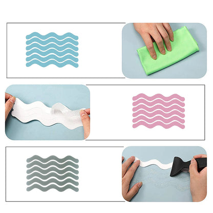 6Pcs S Shaped Anti Slip Strips Waterproof Safety Strips Shower Stickers Self-Adhesive Non Slip Tape For Bathtub Stairs Floor