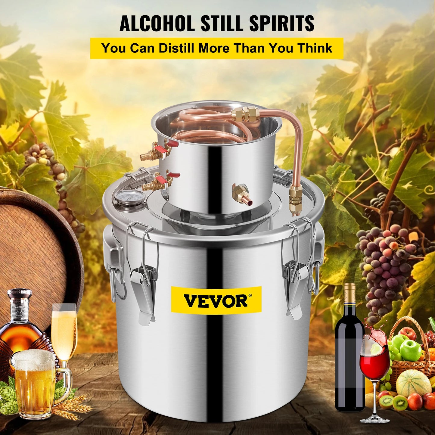 SucceBuy Moonshine Distiller Alcohol Still 12/19/30L DIY Home Wine Brandy Whiskey Distillery Kit Essential Oil Brewing Equipment