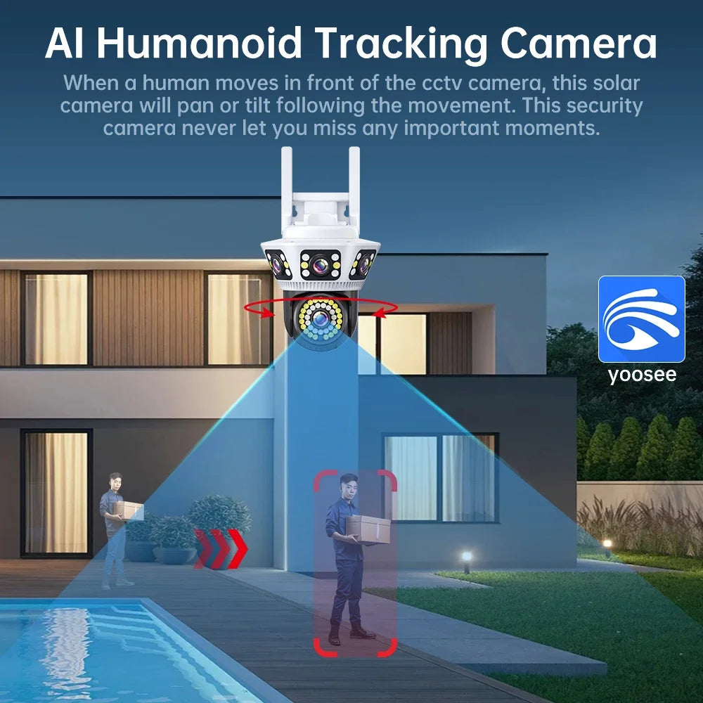 Smart Home WiFi Camera 6K Three Screen Security Camera Outdoor Security Protection Auto Tracking Camara 4K Yoosee CCTV Camera