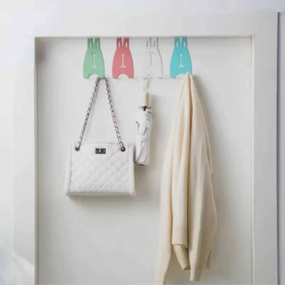 Hooks Cartoon Rabbit Door Back Hook Punch Cupboard Rear Hanger Bedroom Kitchen Wardrobe Wall Hanger Home Storage Shelf Coat Hook