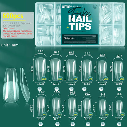 NAILPOP Soft Gel Nail Tips 600PCS Pre-Buff Full Cover Coffin Almond  Oval Shaped Nail Extenison Tips Half Matte Gel X Fake Nails