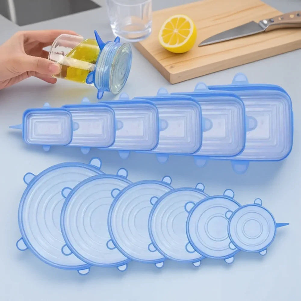 6PCS Silicone Stretch Lids for Food Freshness Reusable Durable Expandable Covers for Kitchen and Food Storage