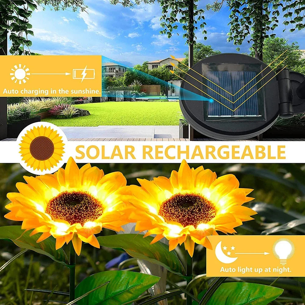 Simulated Outdoor Solar Sunflowers Smart Sense Garden Lights Yard Wedding Thanksgiving Decor Light Waterproof LED Lawn Light