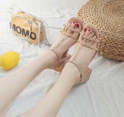 Chunky Sandal Woman Summer New 2024 Orthopedic Roman Wedge Rhinestone Sexy Medium Heel Mirror Luxury Designer Sandals for Women