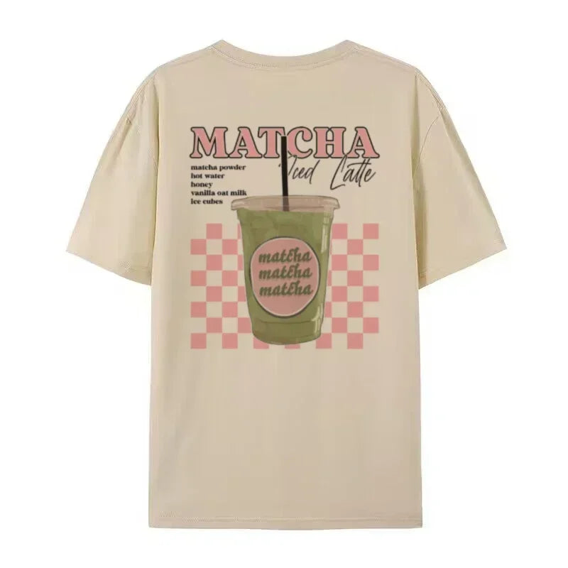 Matcha Latte Back Print T-Shirt Women Fashion Clothing Cute Matcha Lover T Shirt Y2k Aesthetic Egirl Loose Retro Streetwear Tops