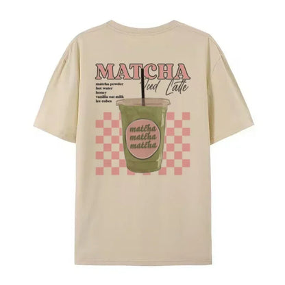 Matcha Latte Back Print T-Shirt Women Fashion Clothing Cute Matcha Lover T Shirt Y2k Aesthetic Egirl Loose Retro Streetwear Tops