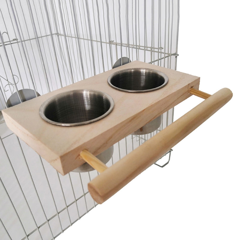 Bird Feeding Cup Hanging Parrot Feeder Stainless Steel Food Water Bowls with Platform Perch for African Greys Budgies Y5GB