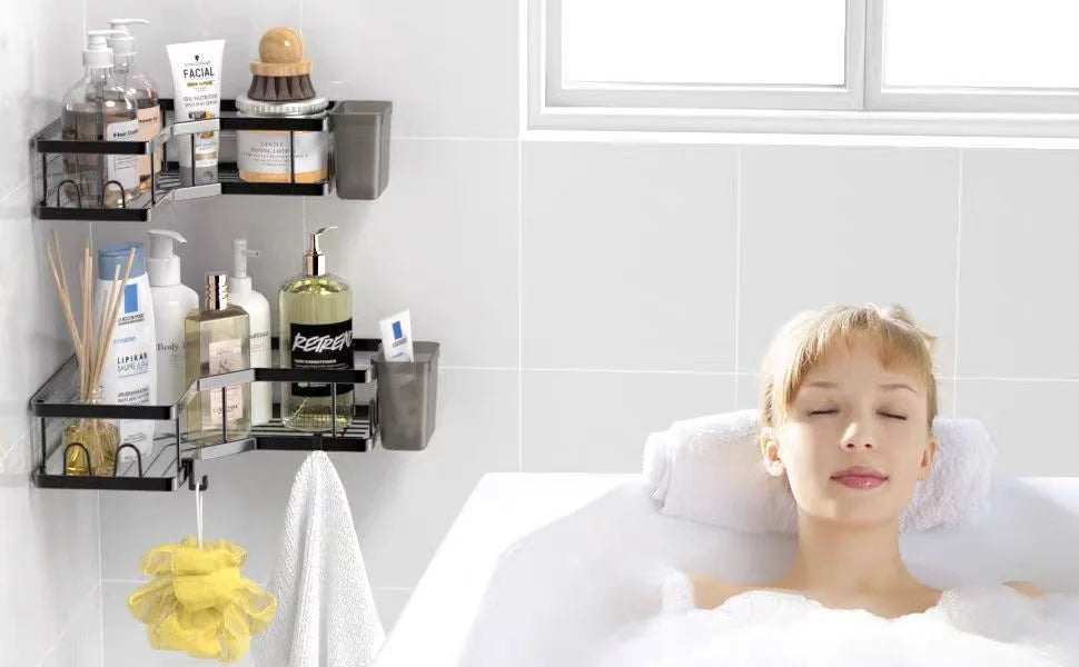 No Drilling Stainless Steel Triangle Double Layer Shelf for Bathroom Balcony Kitchen Corner Storage Space Saving Durable Design