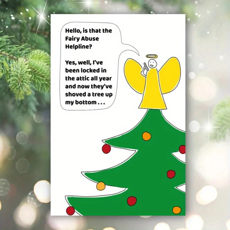 1pc, Christmas time card, Merry Christmas card, December Christmas fairy card, funny Christmas card, cute Christmas tree card