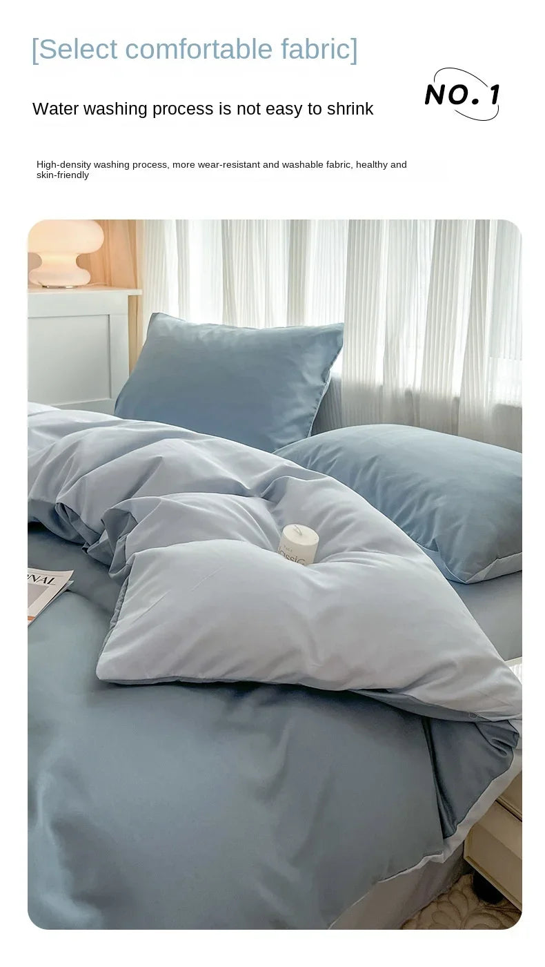 Solid Color Four Piece Bedding Set for Children and Adults Double Bed Large Four Piece Duvet Cover Bed Sheet Pillow Cover