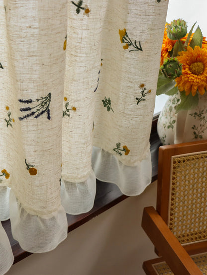 Linen Embroidery Curtain Small Fresh Curtain Rustic Wind Drift Window Curtain Ambience Sense Short Curtain