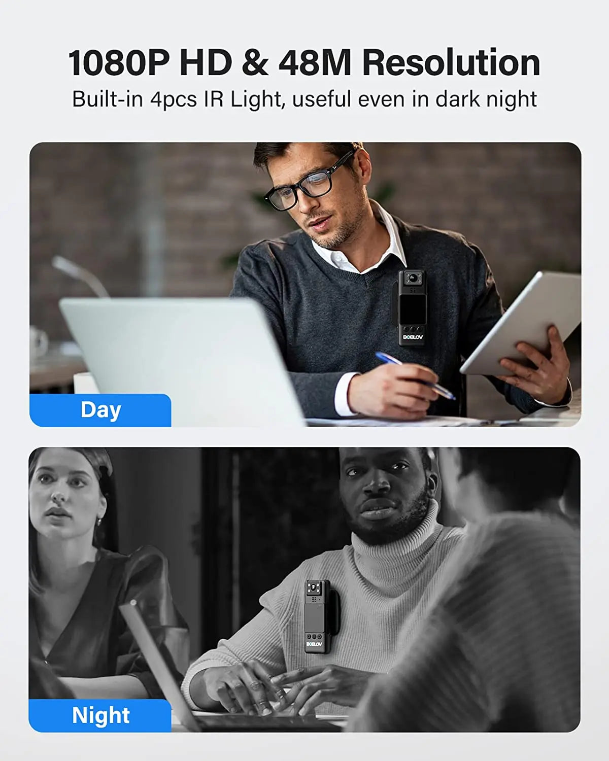 BOBLOV A23 Body Worn Camera 180° Rotatable Video Camera 9Hours Recording Night Vision 1080P Body Mounted Video Cameras