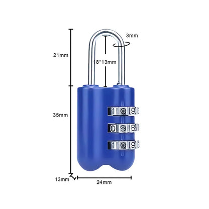 1pcs Aluminum Alloy Mini 3 Digits Number Password Code Lock Combination Padlock Pad Lock Resettable for Travelling Bag Door