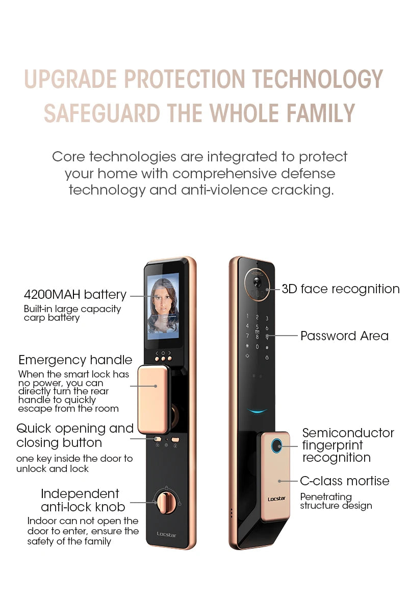 2024 Smart Door Lock  Wifi Smart Fingerprint Digital Safe Door with Camera Lock for Home