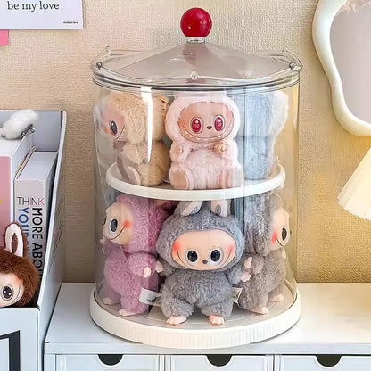 Labubu Rotating Display Box, Transparent Acrylic, Plush Doll Hand-Made Dust-Proof Labubu Pendant Storage Box.